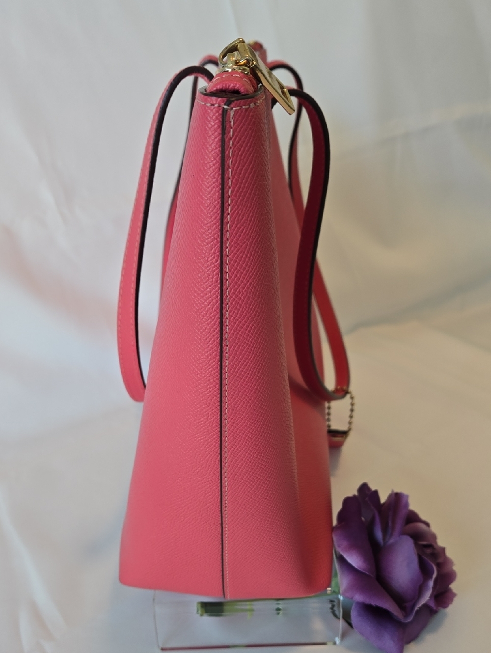 Coach Crossgrain Leather Zip‑Top Tote Bag (Style 4454) in Pink Ruby. - Picture 4 of 13